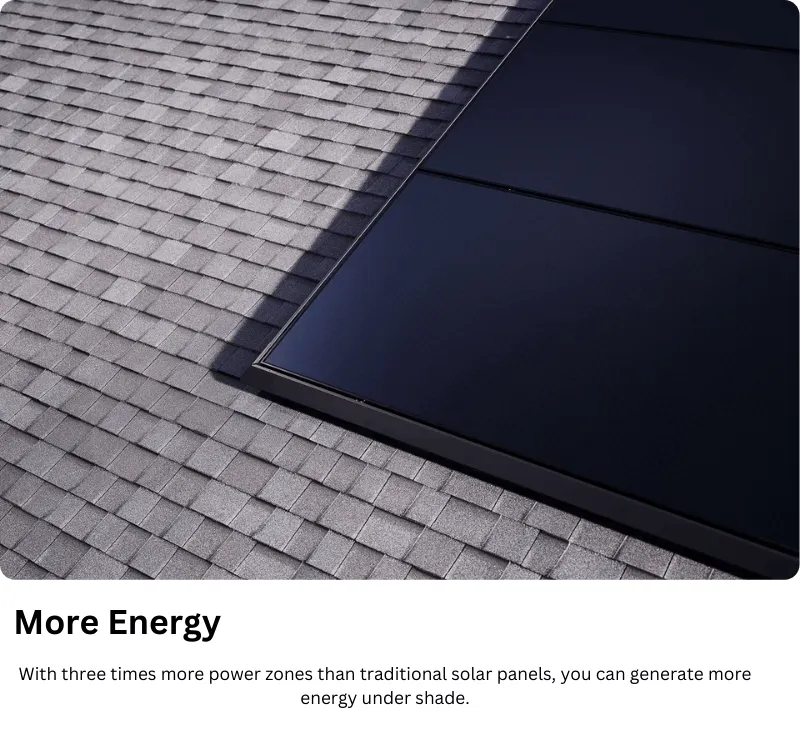 Close up of low profile solar panels with skirted mounting hardware