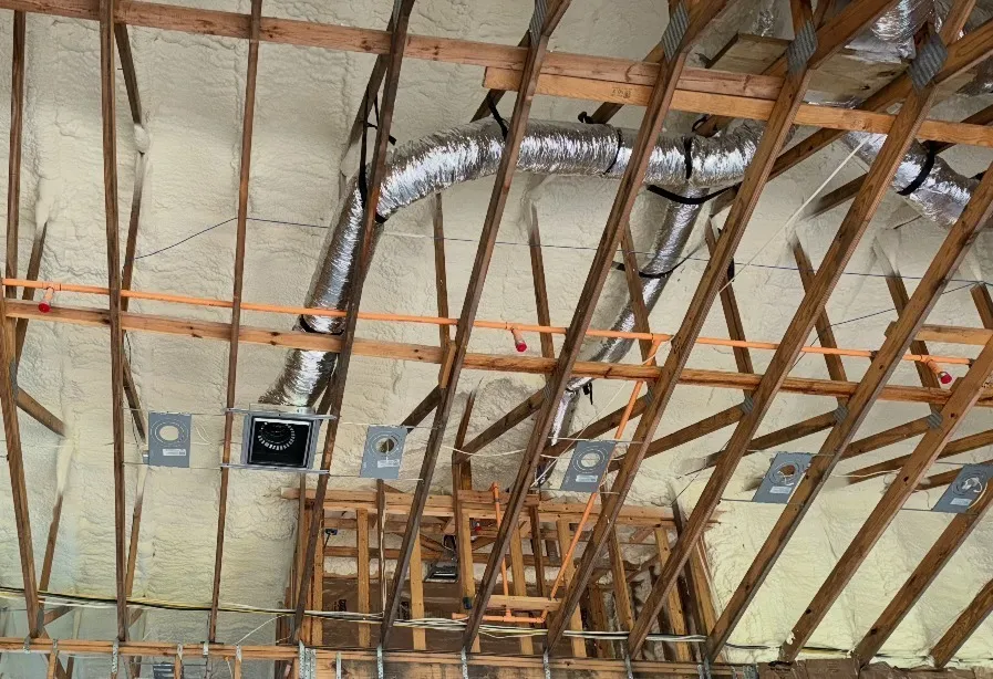 Ductwork and HVAC connections installed in a Florida home attic