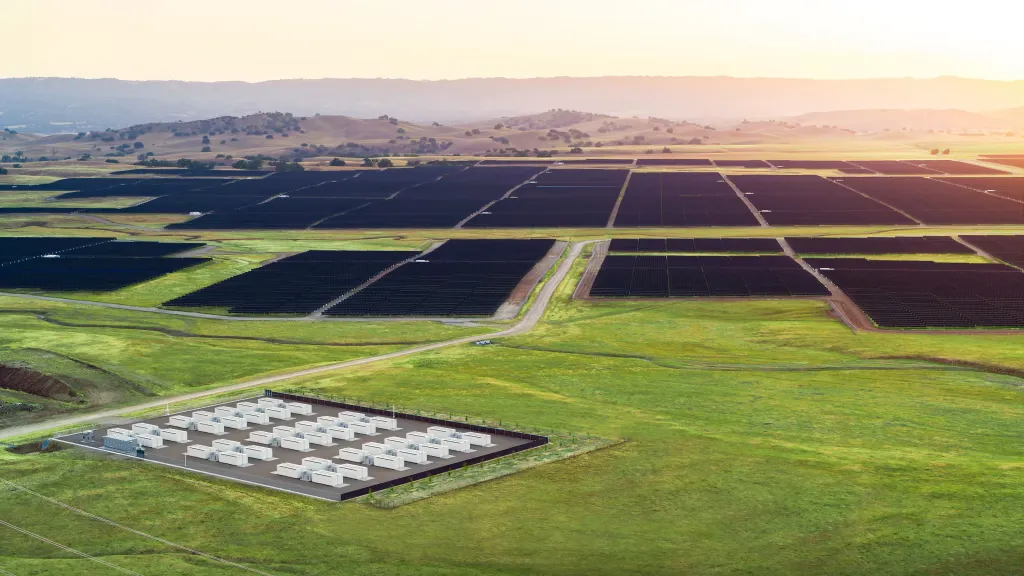 Tesla Megapack utility scale battery storage units on a commercial site