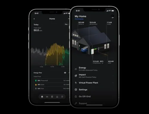 Tesla app screen showing home energy usage and battery status